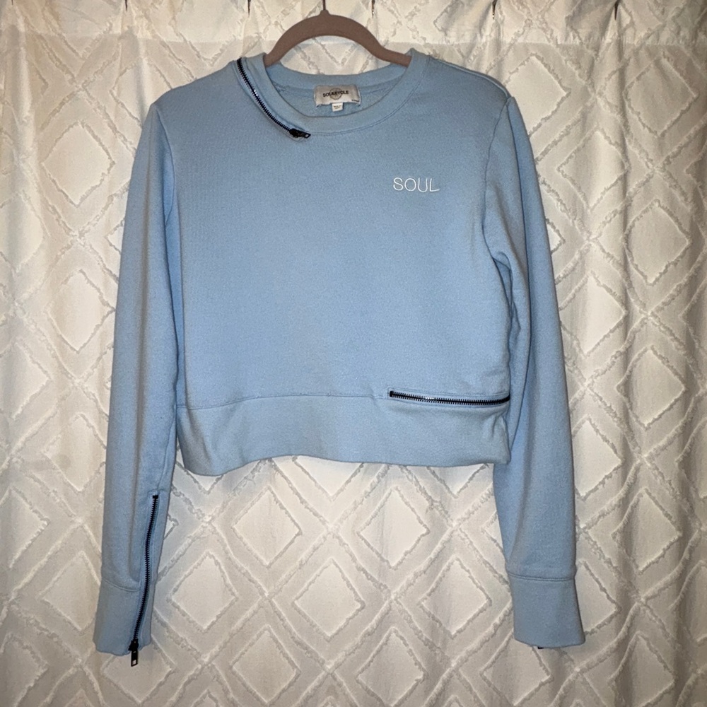 Soul Cycle Cropped Crew Neck Sweatshirt, Size Extra Small, Light Blue